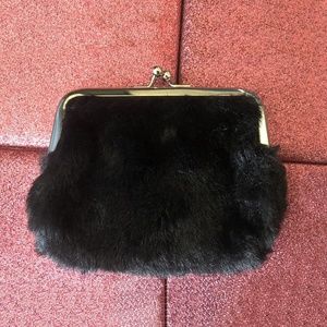Faux Fur Snap Closure Soft Coin Purse - Black